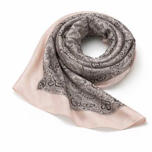 Talbots Paisley Square Scarf Blush Pink Gray Wool Modal Lightweight Soft